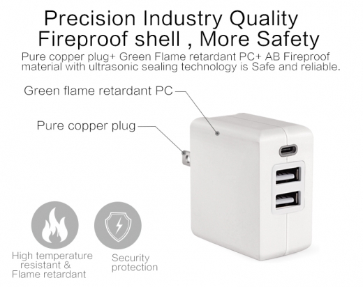 TC-E30W3P USB-C PD+ QC3.0 and USB-A USB2.0 charging mode USB adaptor 2