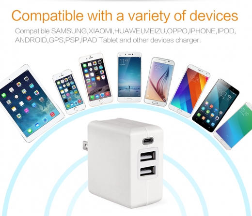 TC-E30W3P USB-C PD+ QC3.0 and USB-A USB2.0 charging mode USB adaptor 3